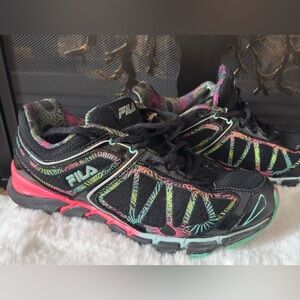 Fila Black with Neon Accents Running Shoes